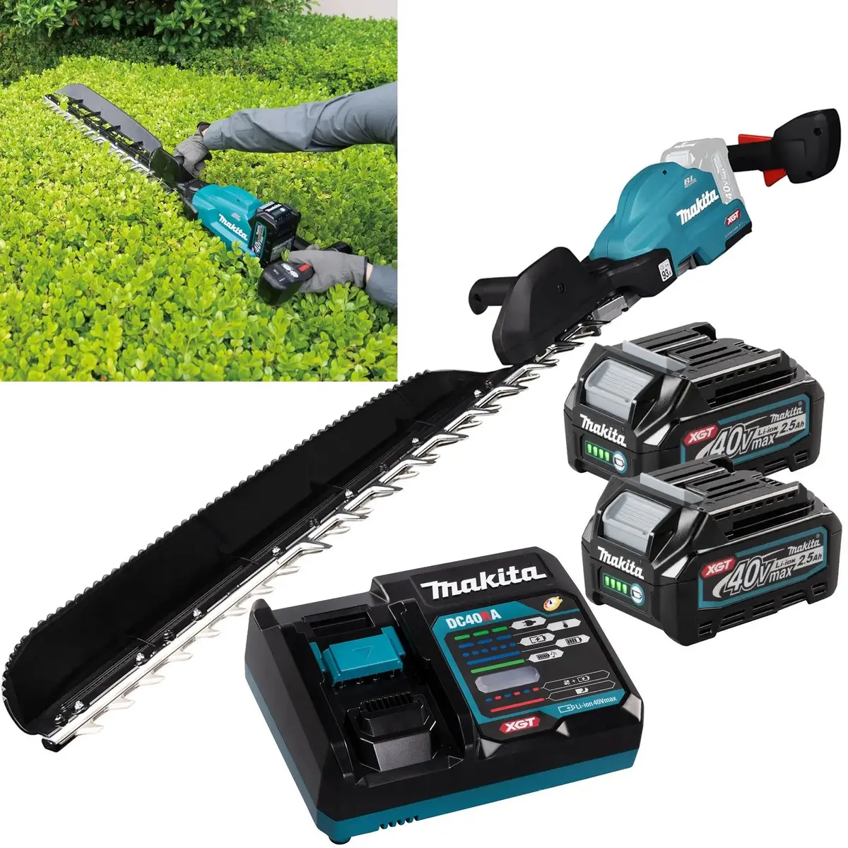 Makita Hedge Trimmer Kit 75Cm 40V Xgt Li-Ion Brushless Cordless 2 X 2.5Ah Battery And Rapid Charger Garden Bush Cutter Cutting Uh014gd202 1