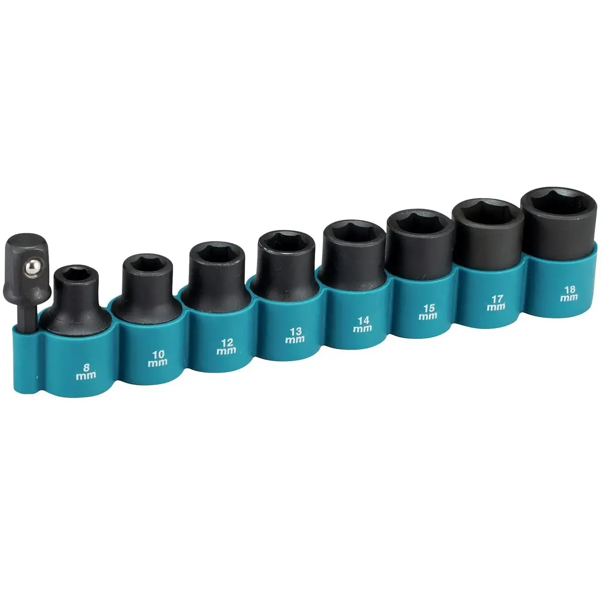 Makita Impact Socket Set 1/2" Drive 8-18Mm With 1/4" Hex To 1/2" Drive Adaptor For Impact Driver 9 Piece 1
