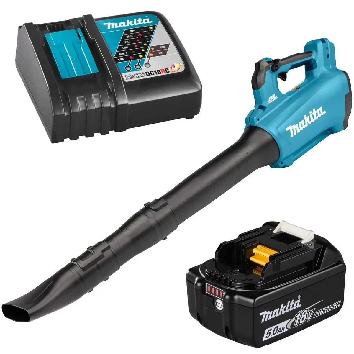 Makita Leaf Blower Kit 18V Lxt 5Ah Battery And Charger Brushless Cordless 10.9N Garden Grass Clippings Construction Dub184rt 1