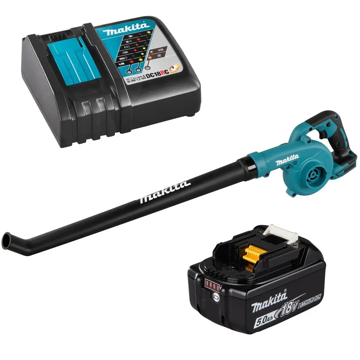 Makita Leaf Blower Kit 18V Lxt 5Ah Battery And Charger Cordless 2.5N Long Tube Garden Grass Clippings Construction Dub186rt 1
