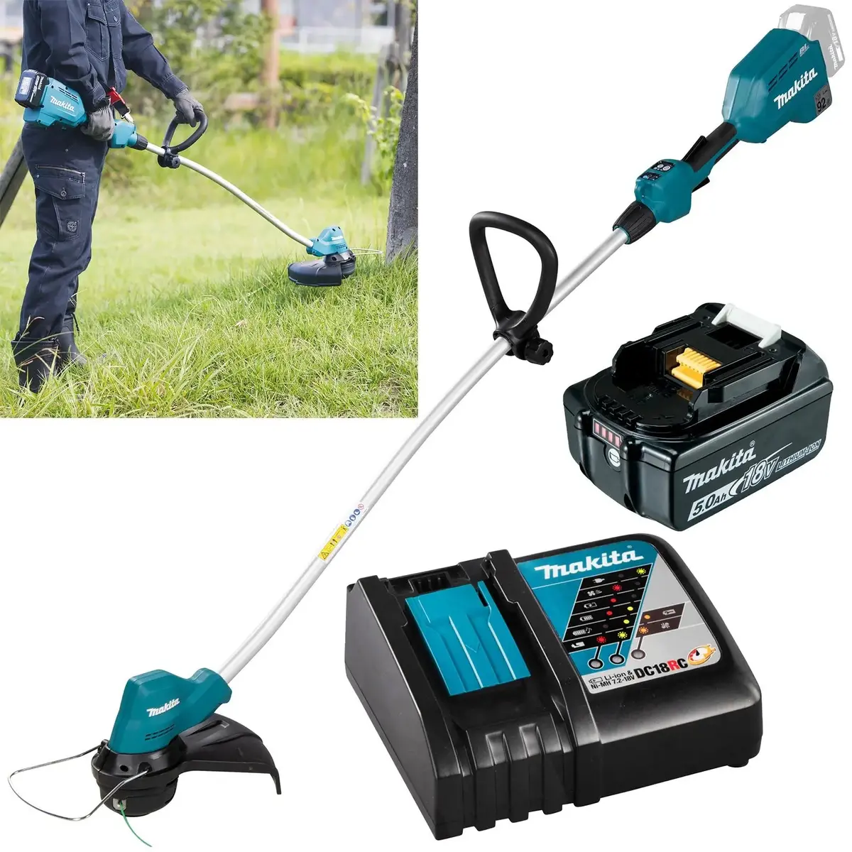 Makita Line Trimmer Strimmer Kit 18V Lxt Brushless Cordless Garden Lawn Strimming 5Ah Battery And Charger Dur189rt 1