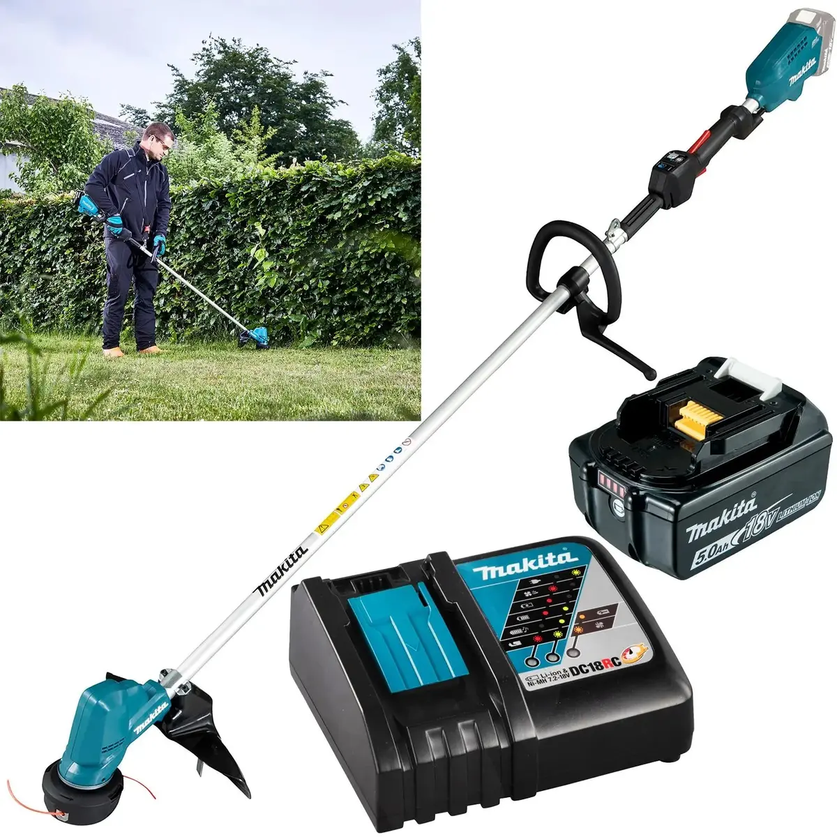 Makita Line Trimmer Strimmer Kit 18V Lxt Brushless Cordless Garden Lawn Strimming 5Ah Battery And Charger Dur190lrt8 1