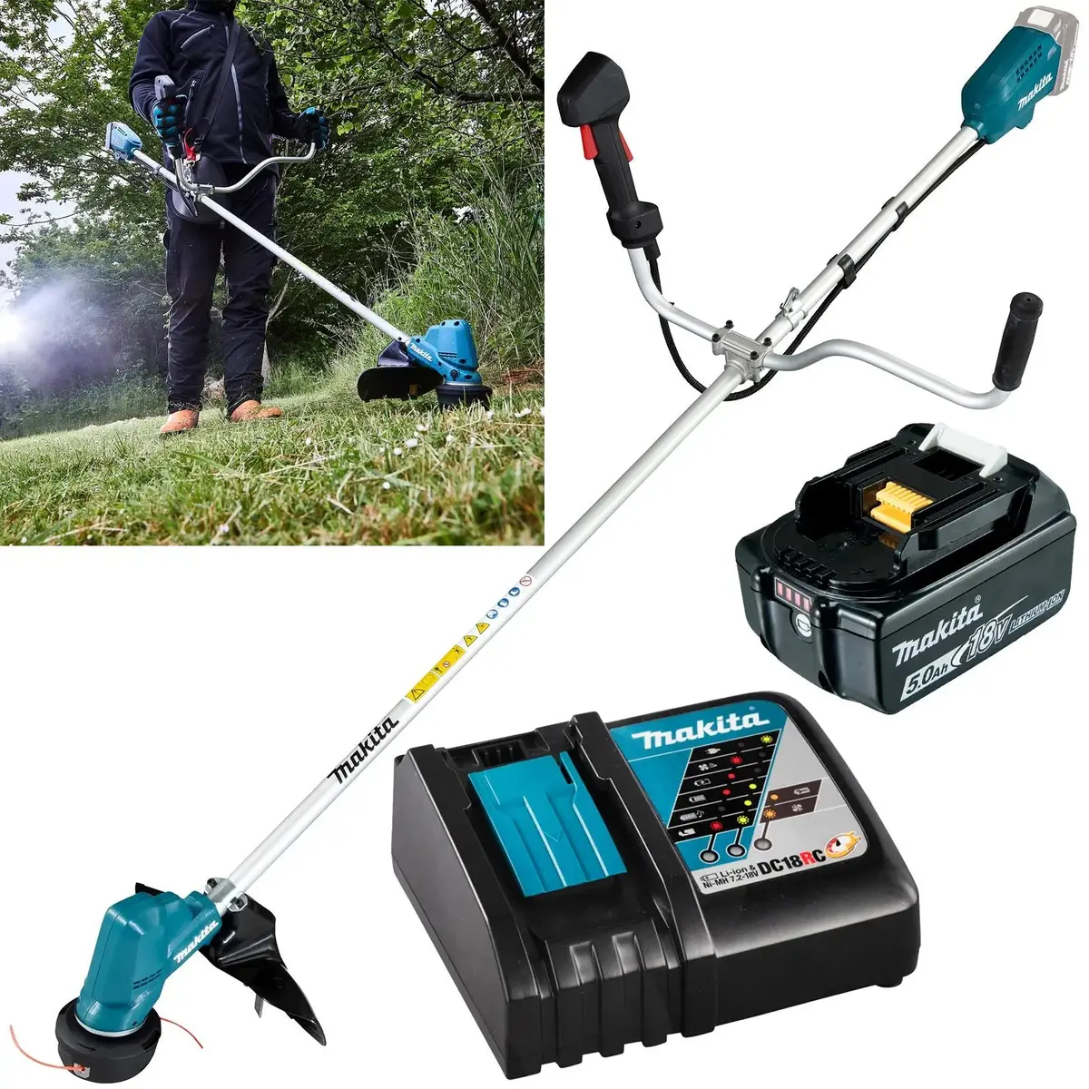 Makita Line Trimmer Strimmer Kit 18V Lxt Brushless Cordless Garden Lawn Strimming 5Ah Battery And Charger Dur190urt8 1