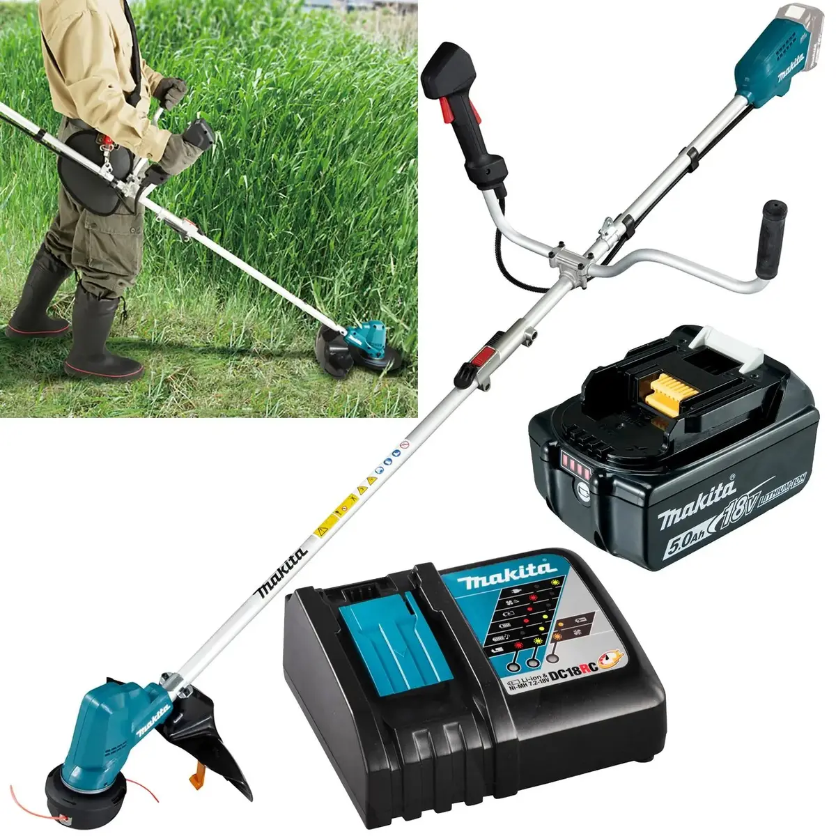 Makita Line Trimmer Strimmer Kit 18V Lxt Brushless Cordless Garden Lawn Strimming 5Ah Battery And Charger Dur191urt8 1
