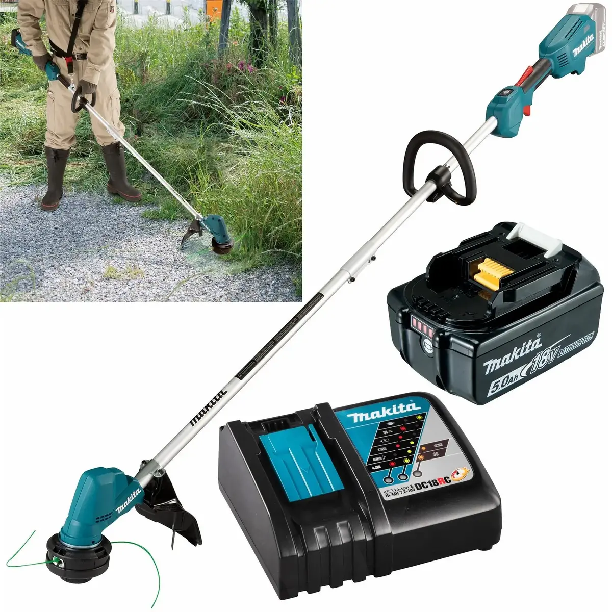 Makita Line Trimmer Strimmer Kit 18V Lxt Brushless Cordless Garden Lawn Strimming 5Ah Battery And Charger Dur192lrt 1