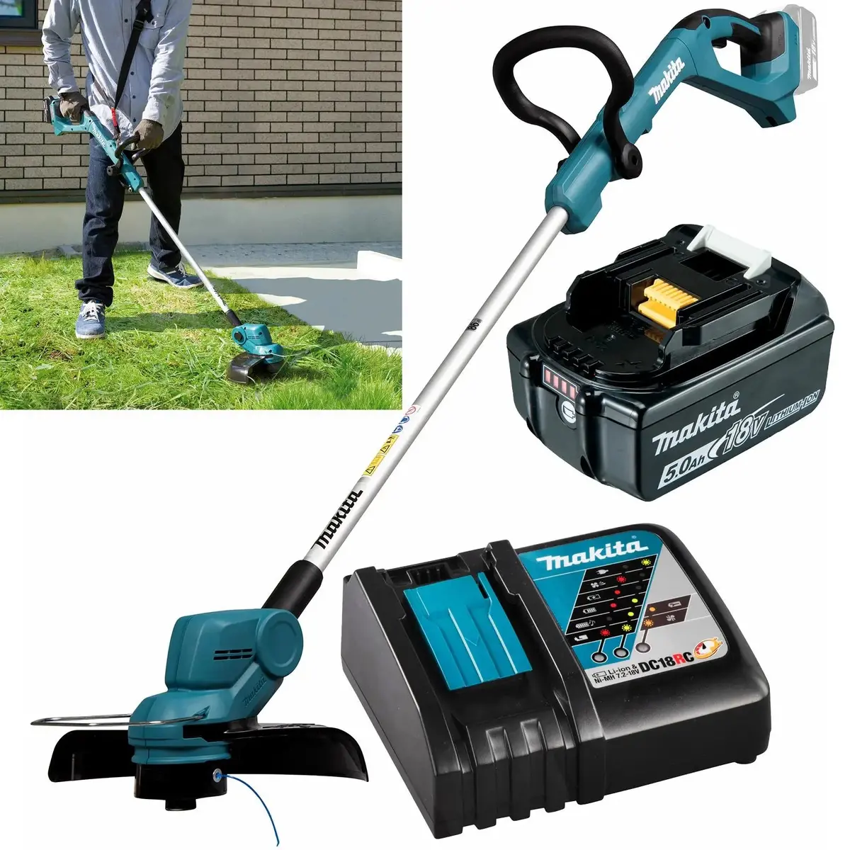 Makita Line Trimmer Strimmer Kit 18V Lxt Telescopic Shaft Cordless Garden Lawn Strimming 5Ah Battery And Charger Dur193rt 1