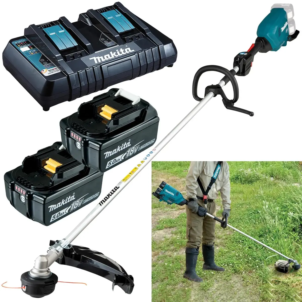 Makita Line Trimmer Strimmer Kit 2 X 18V Lxt Brushless Cordless Garden Lawn Strimming 2 X 5Ah Battery And Dual Rapid Charger Dur369lpt2 1