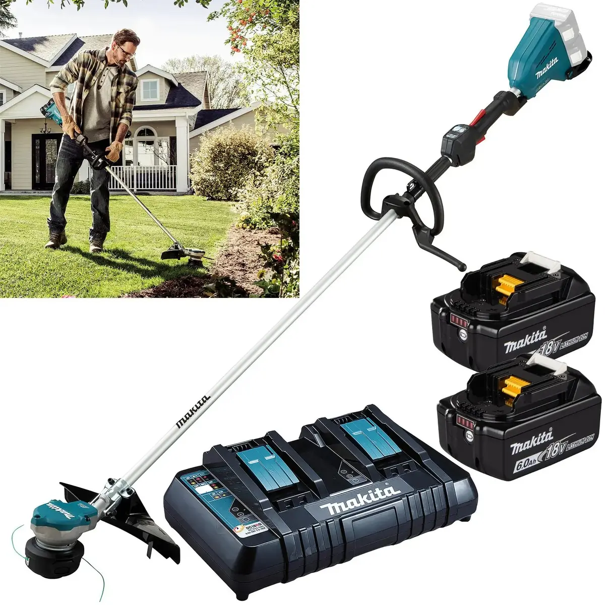 Makita Line Trimmer Strimmer Kit 2 X 18V Lxt Brushless Cordless Garden Lawn Strimming 2 X 6Ah Battery And Dual Rapid Charger Dur368apg2 1