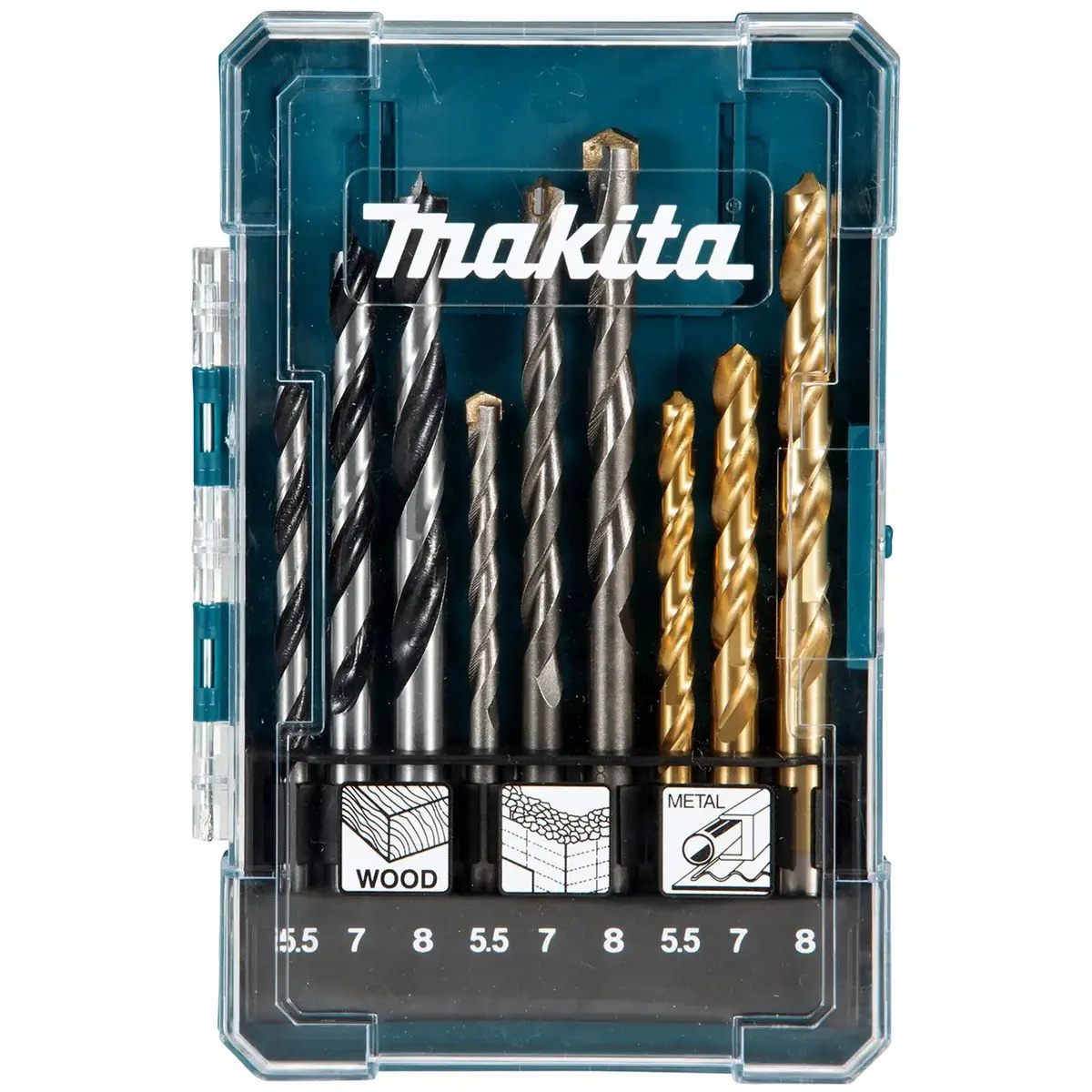 Makita Mixed Drill Bit Set In Case 9 Piece For Metal Masonry And Wood D-71978 1