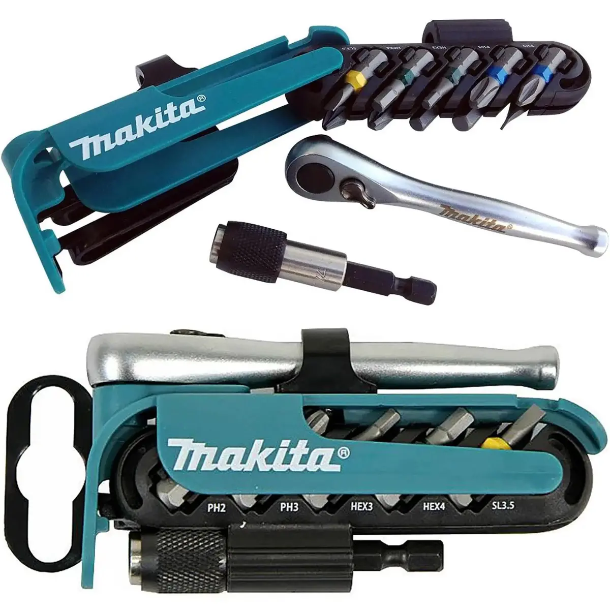 Makita Ratchet Screwdriver Bit Set 1/4" Hex Drive Reversible Handle Magnetic Bit Holder 12 Piece 1