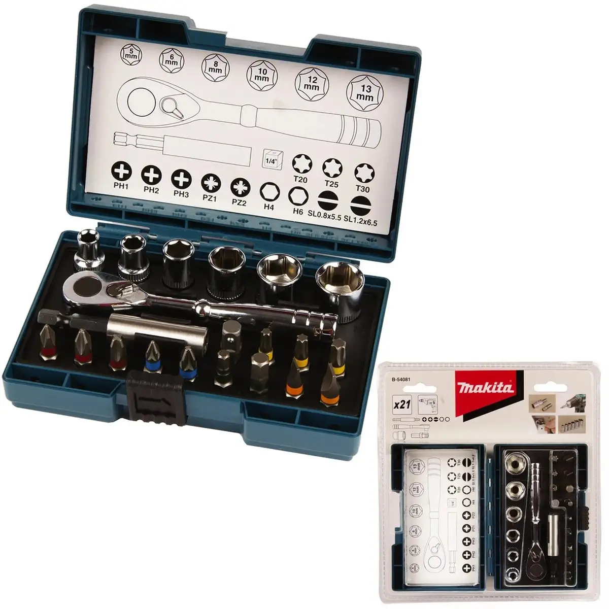 Makita Ratchet Socket And Screwdriver Bit Set 21 Piece B-54081 1