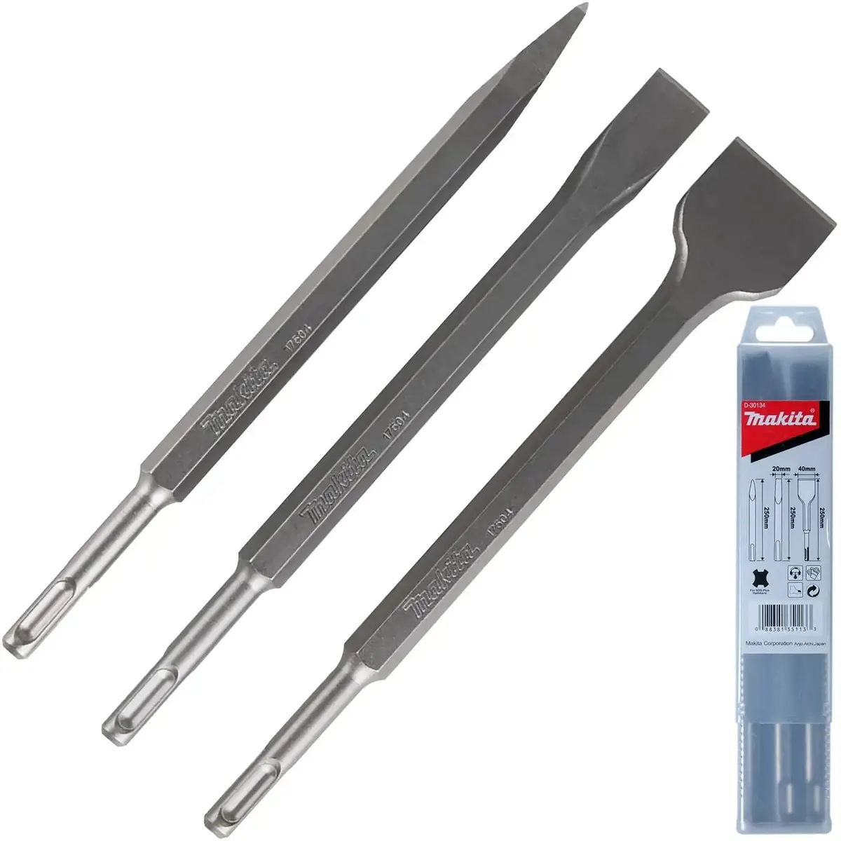 Makita Sds Plus Chisel Set Bull Point Cold Scaling Concrete Masonry Demolition Render Chasing 250Mm 3Pc 1
