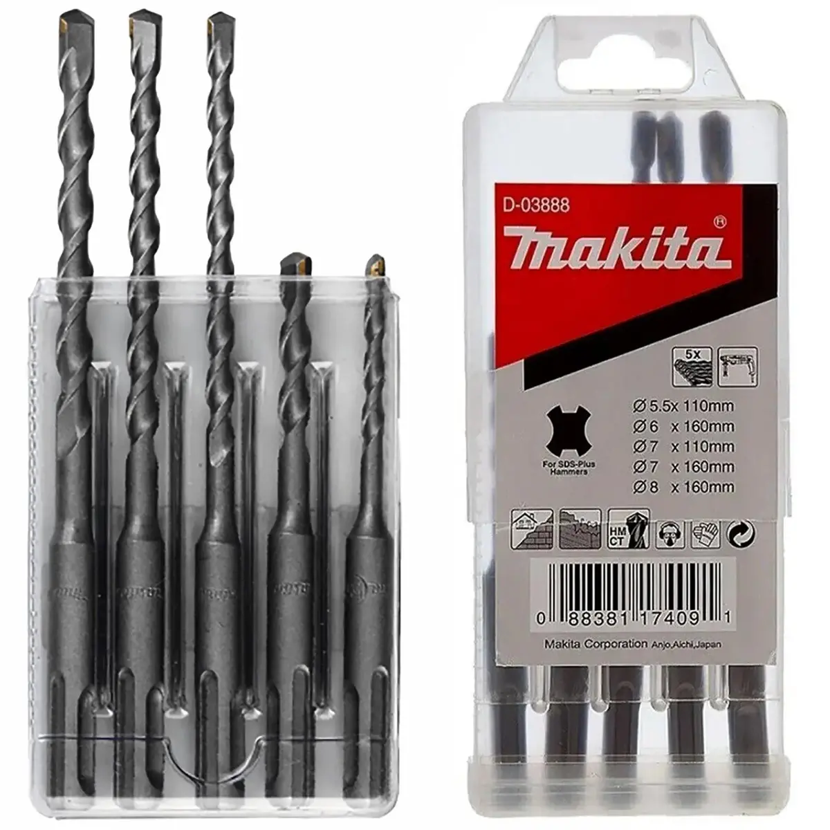 Makita Sds Plus Hammer Drill Bit Set 5 Piece 2 Cut 5.5-8Mm D-03888 1