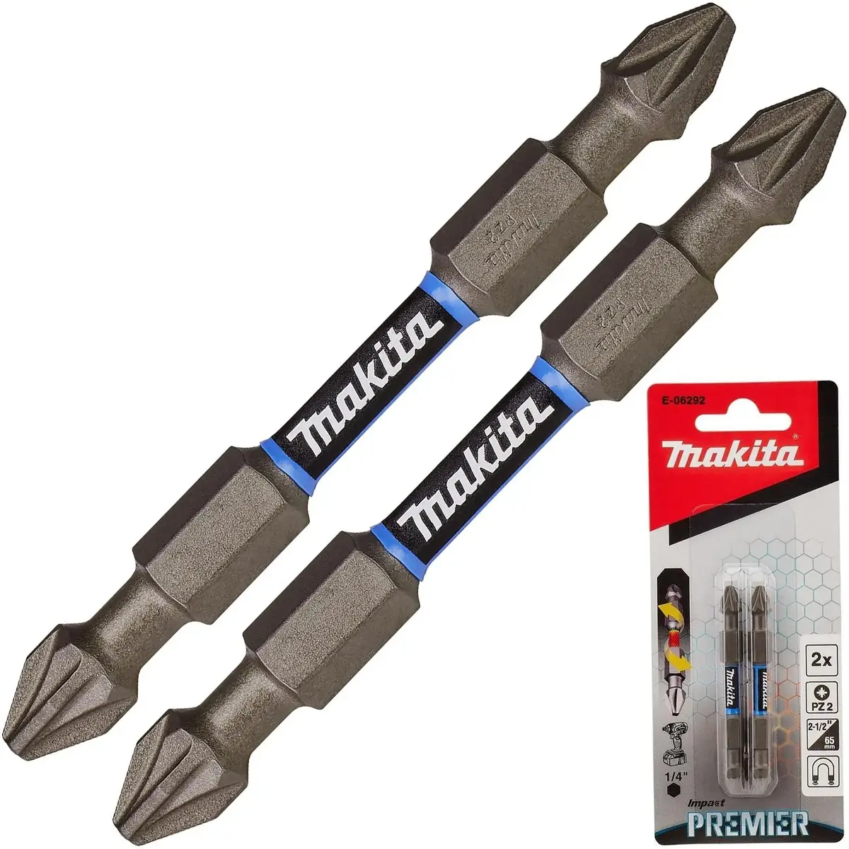 Makita Screwdriver Bit Set Pozi Double-End Impact Premier Torsion Drill Pz2 2Pc E-06292 1