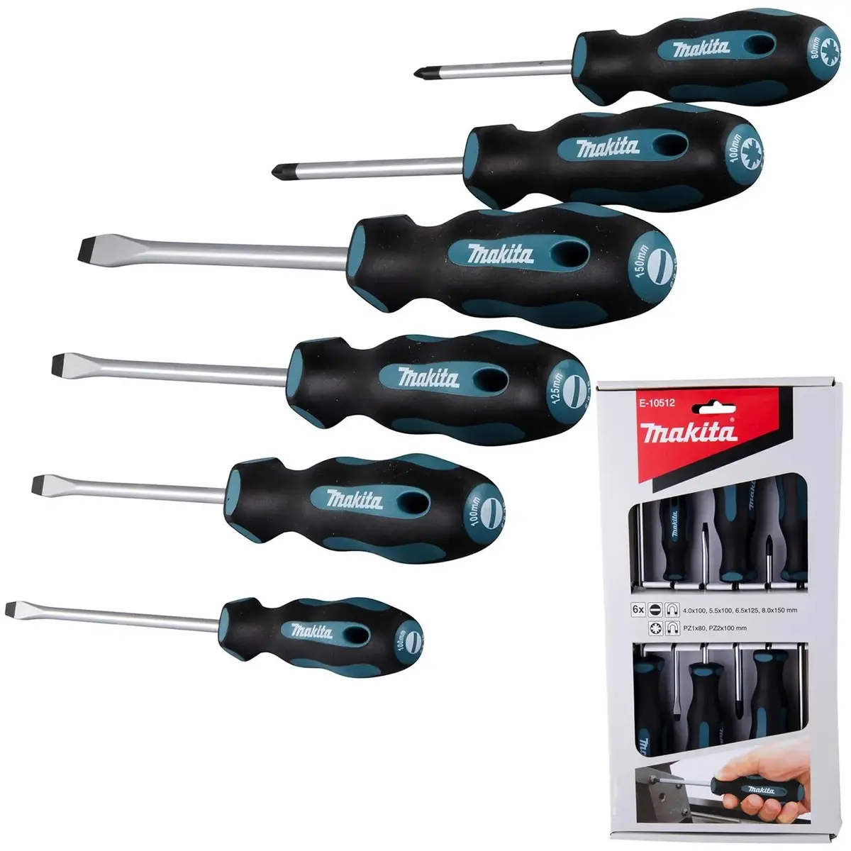 Makita Screwdriver Set Pozi Slotted Pz Sl 100Mm 6Pc E-10512 1