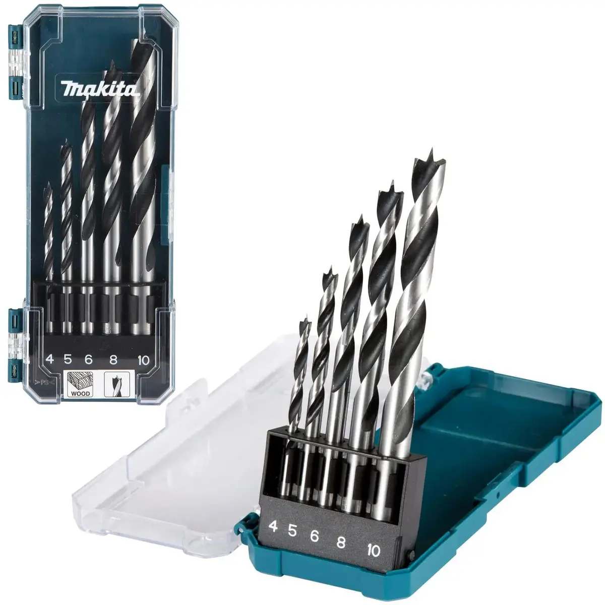 Makita Wood Drill Bit Set Straight Shank Brad Point 4-10Mm Timber 5Pc Woodwork 1