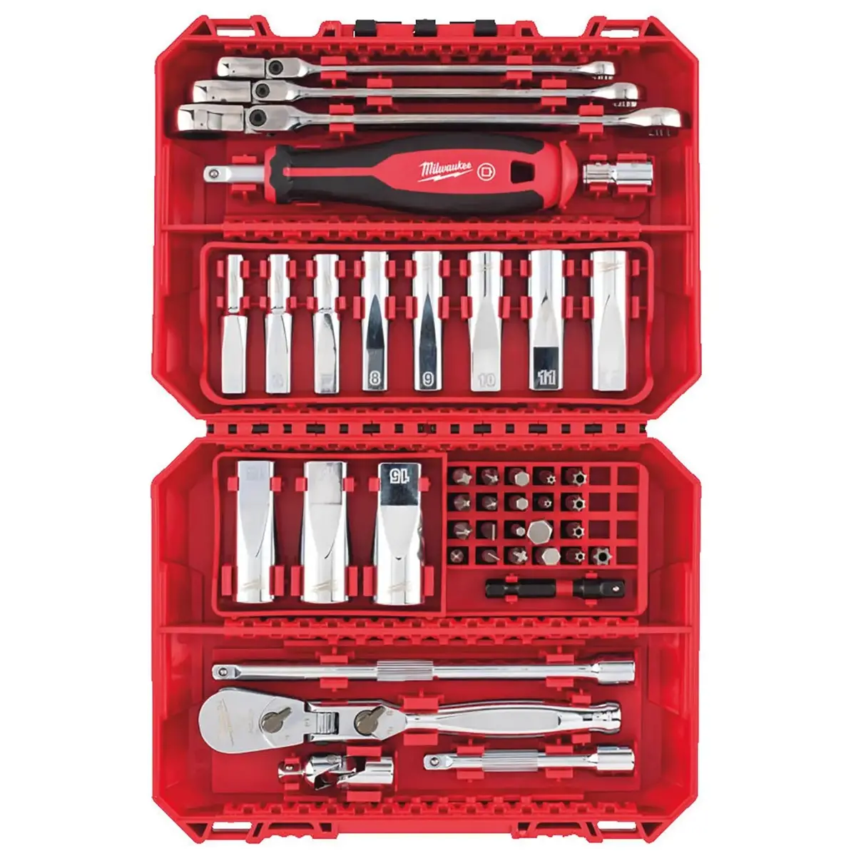 Milwaukee 1/4" Drive Ratchet Spanner Deep Socket Set Metric In Packout Compatible Box 43Pc 1