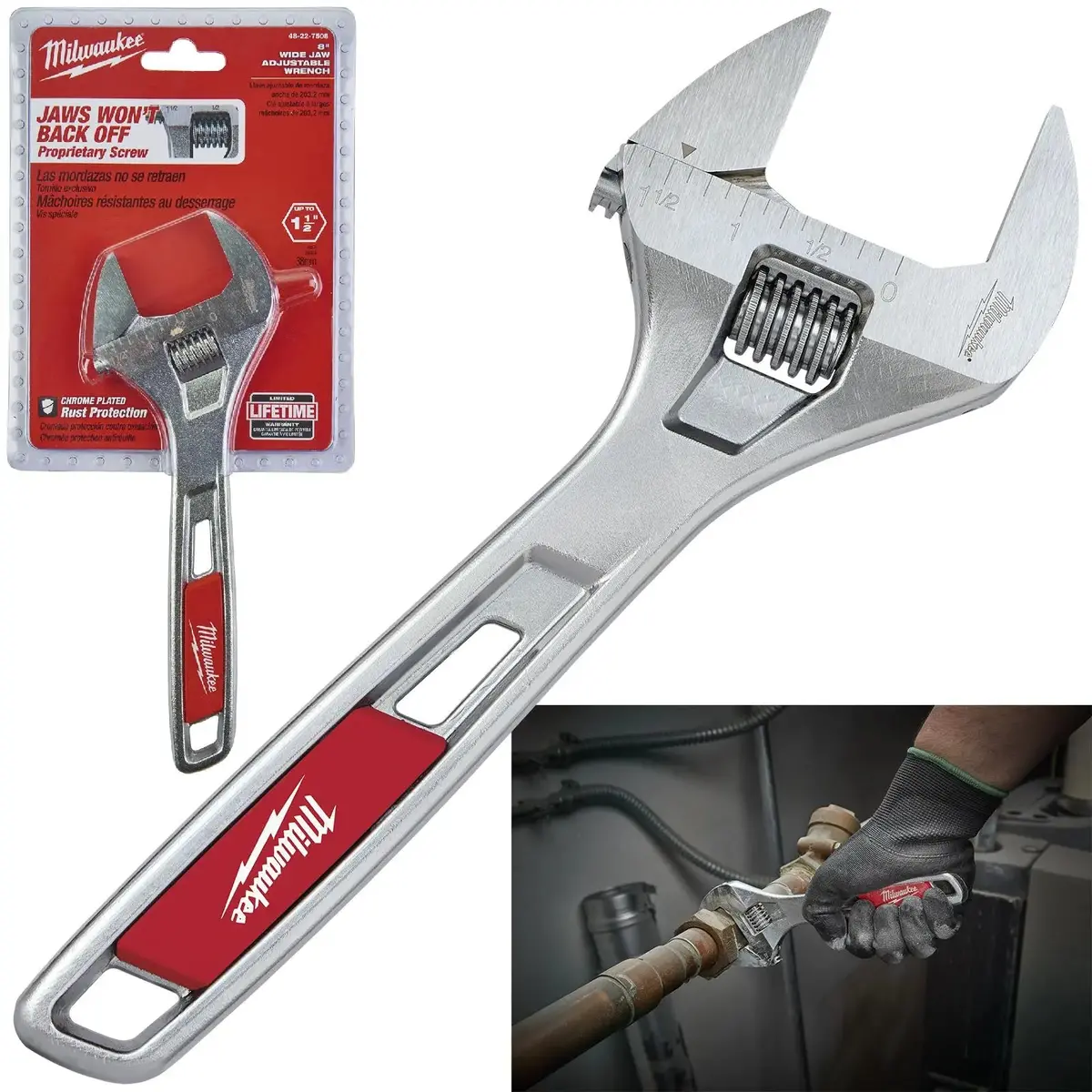 Milwaukee Adjustable Wrench Wide 200Mm Jaw Opening 40Mm 1