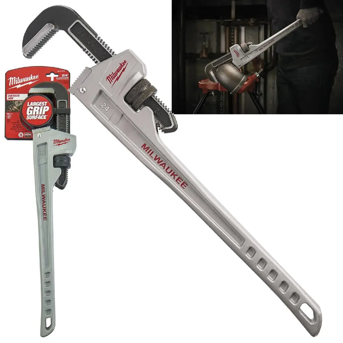 Milwaukee Aluminium Pipe Wrench 600Mm 24In Jaw Capacity 76Mm 1