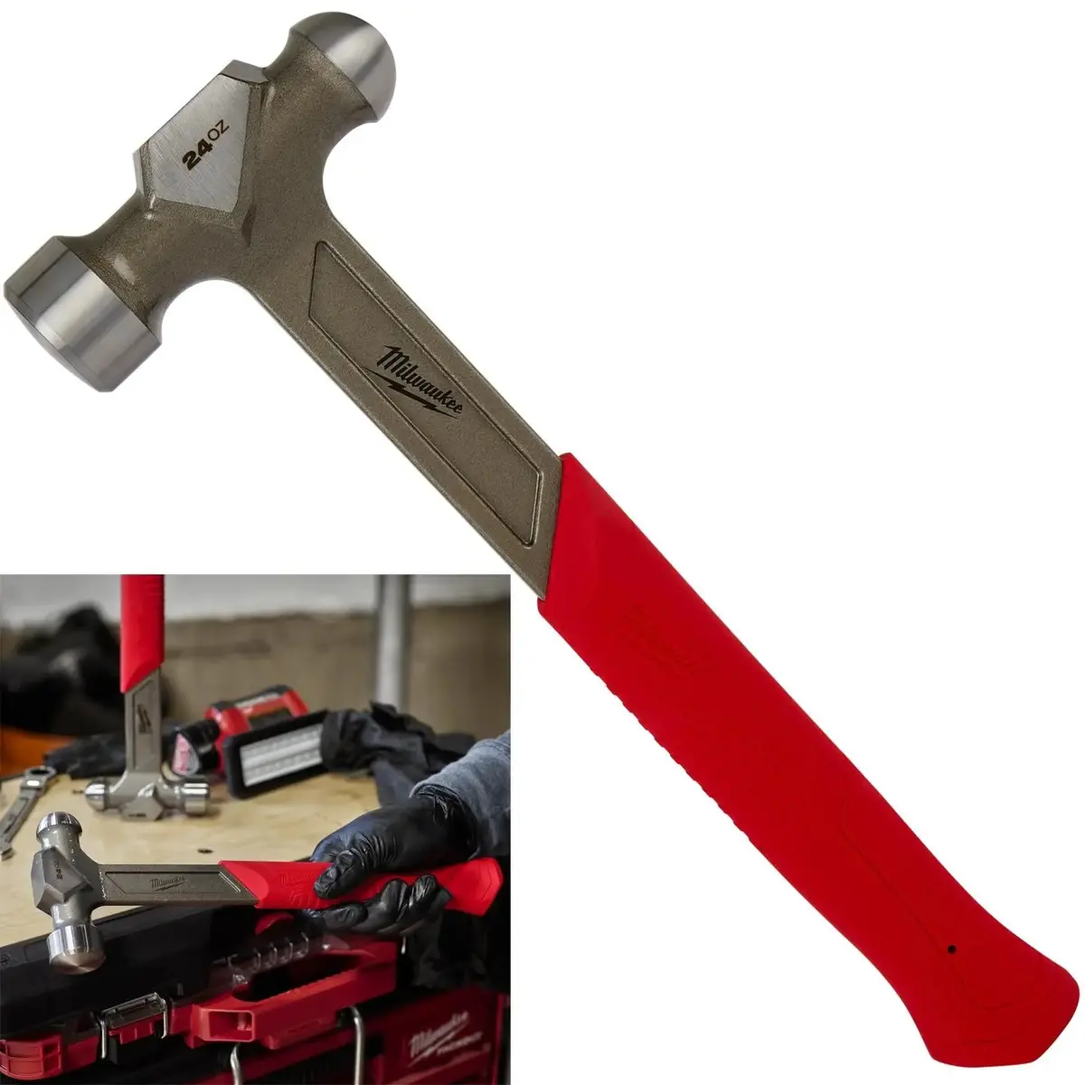 Milwaukee Ball Pein Hammer Steel 680G 24Oz I-Beam Handle 1