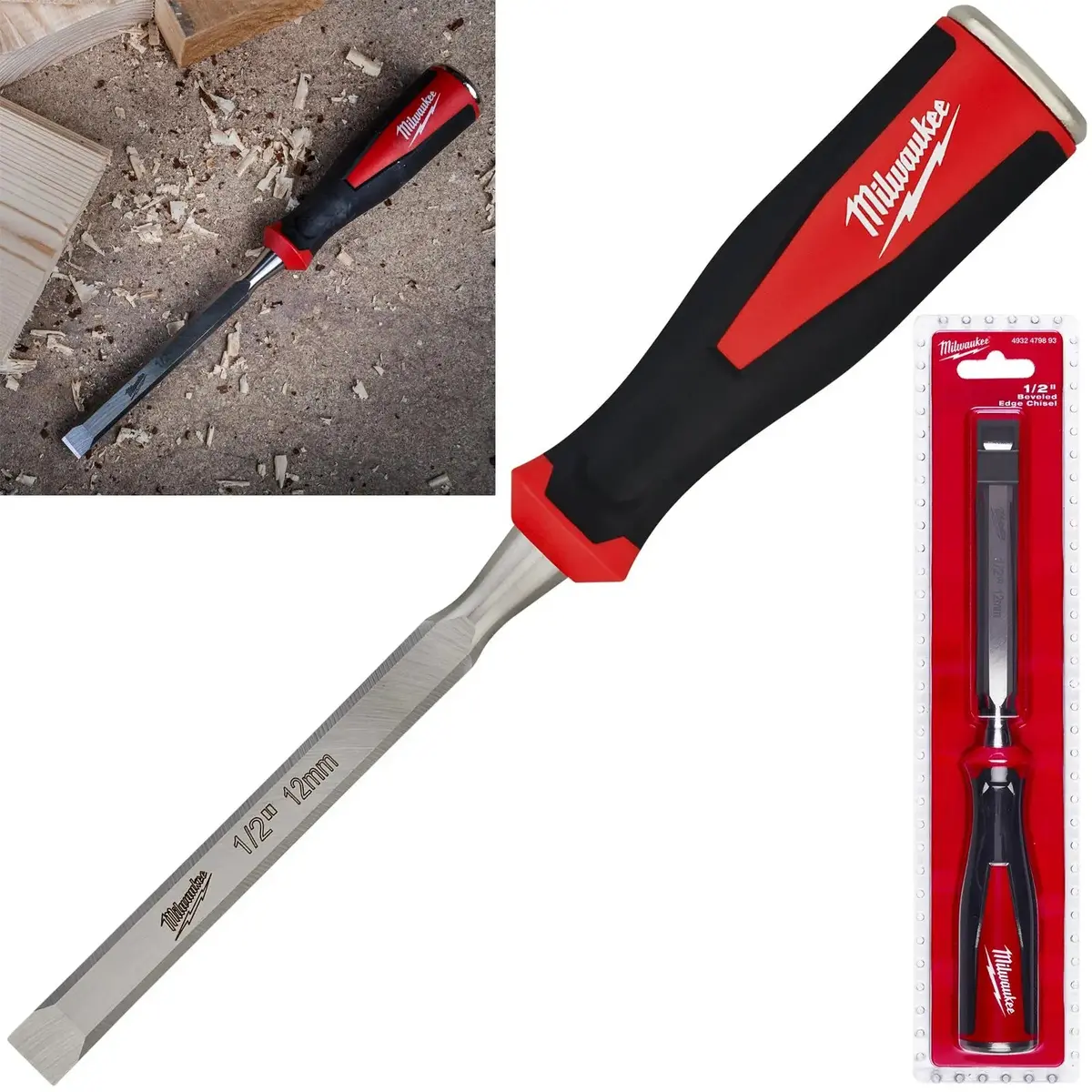 Milwaukee Beveled Edge Wood Chisel 12Mm 1/2" All Metal Core With Striking Cap 1