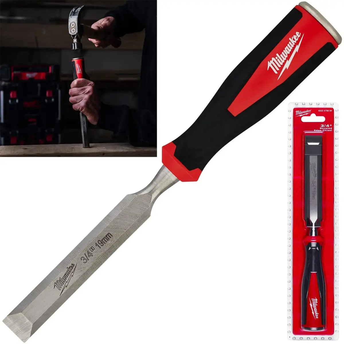 Milwaukee Beveled Edge Wood Chisel 19Mm 3/4" All Metal Core With Striking Cap 1
