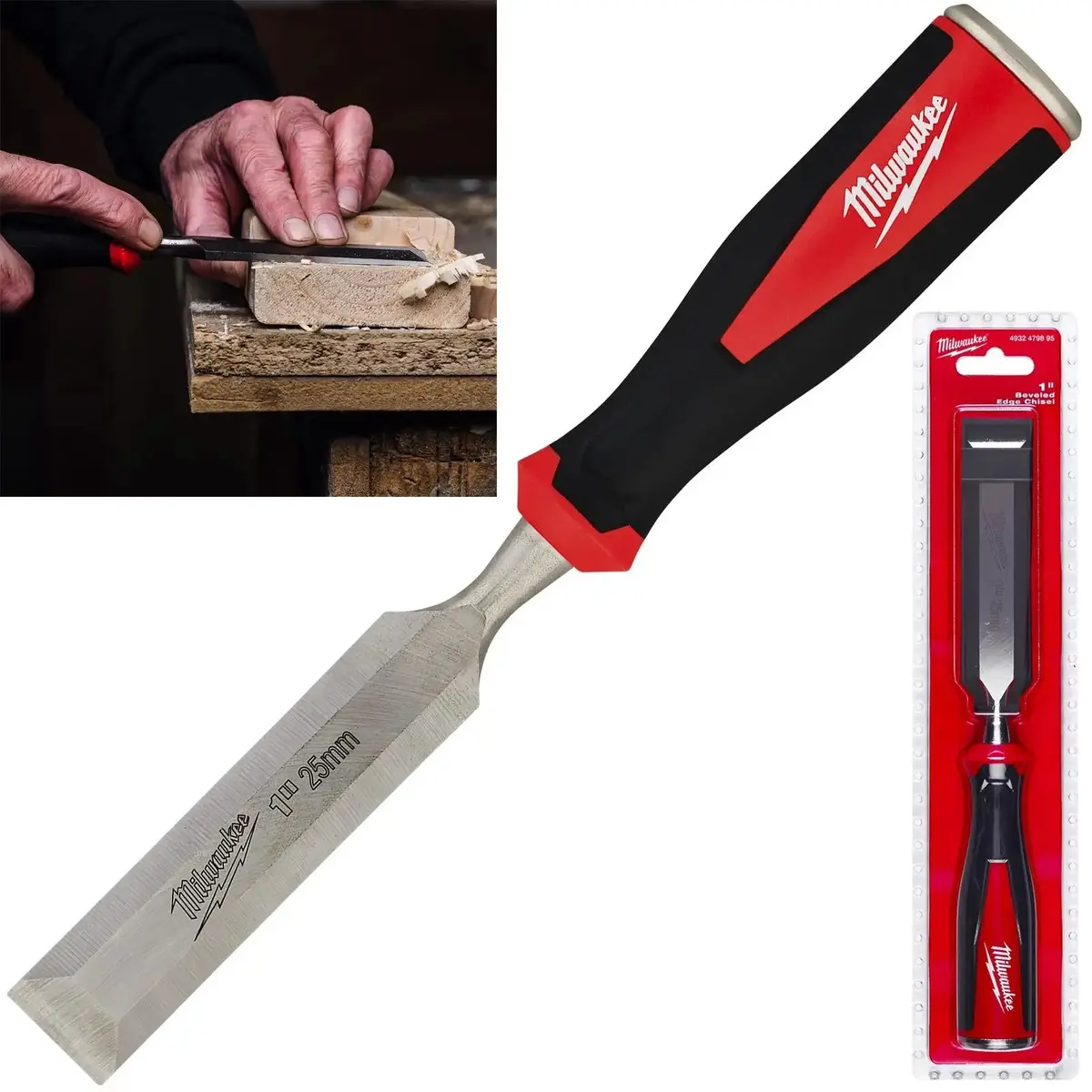 Milwaukee Beveled Edge Wood Chisel 25Mm 1" All Metal Core With Striking Cap 1