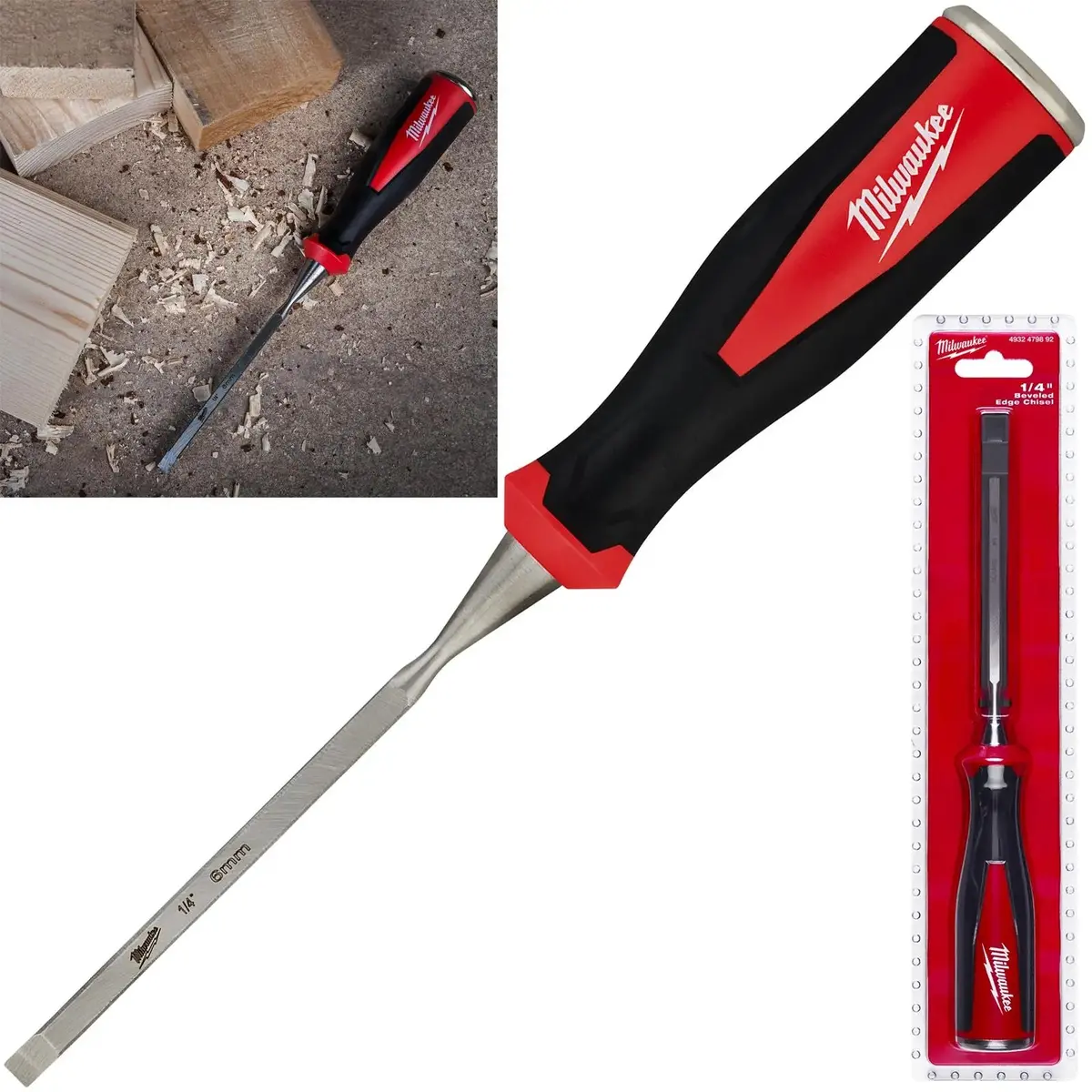 Milwaukee Beveled Edge Wood Chisel 6Mm 1/4" All Metal Core With Striking Cap 1