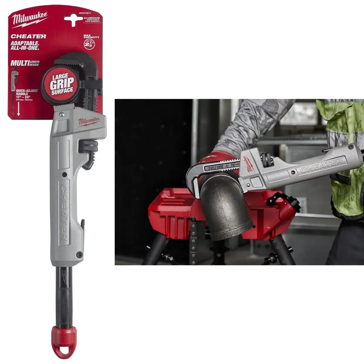 Milwaukee Cheater Aluminium Adjustable Pipe Wrench 63Mm Jaw 250-600Mm 1