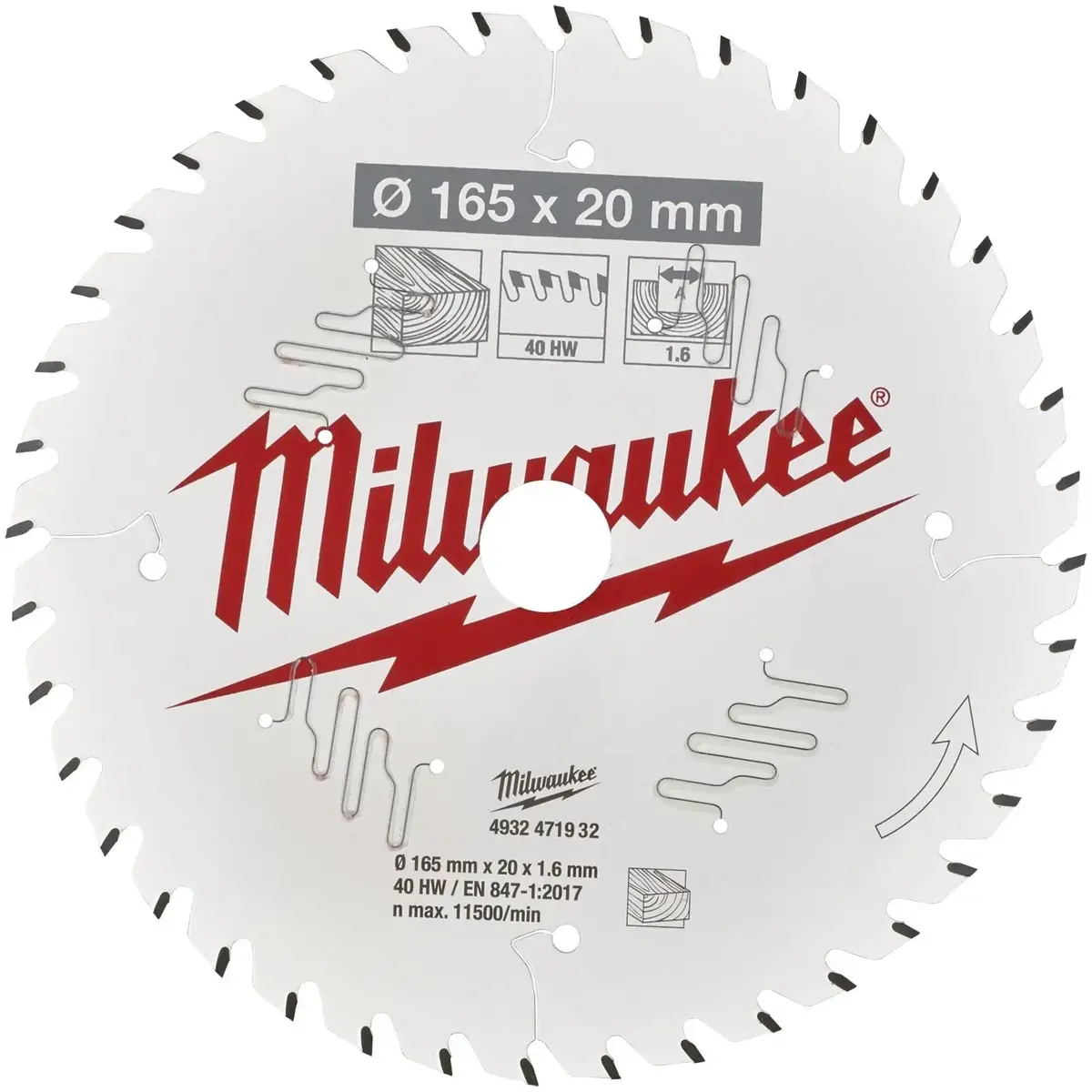 Milwaukee Circular Saw Blade For Handheld Circular Saws 165Mm X  20Mm Bore 40T Atb 1.6Mm Kerf 1