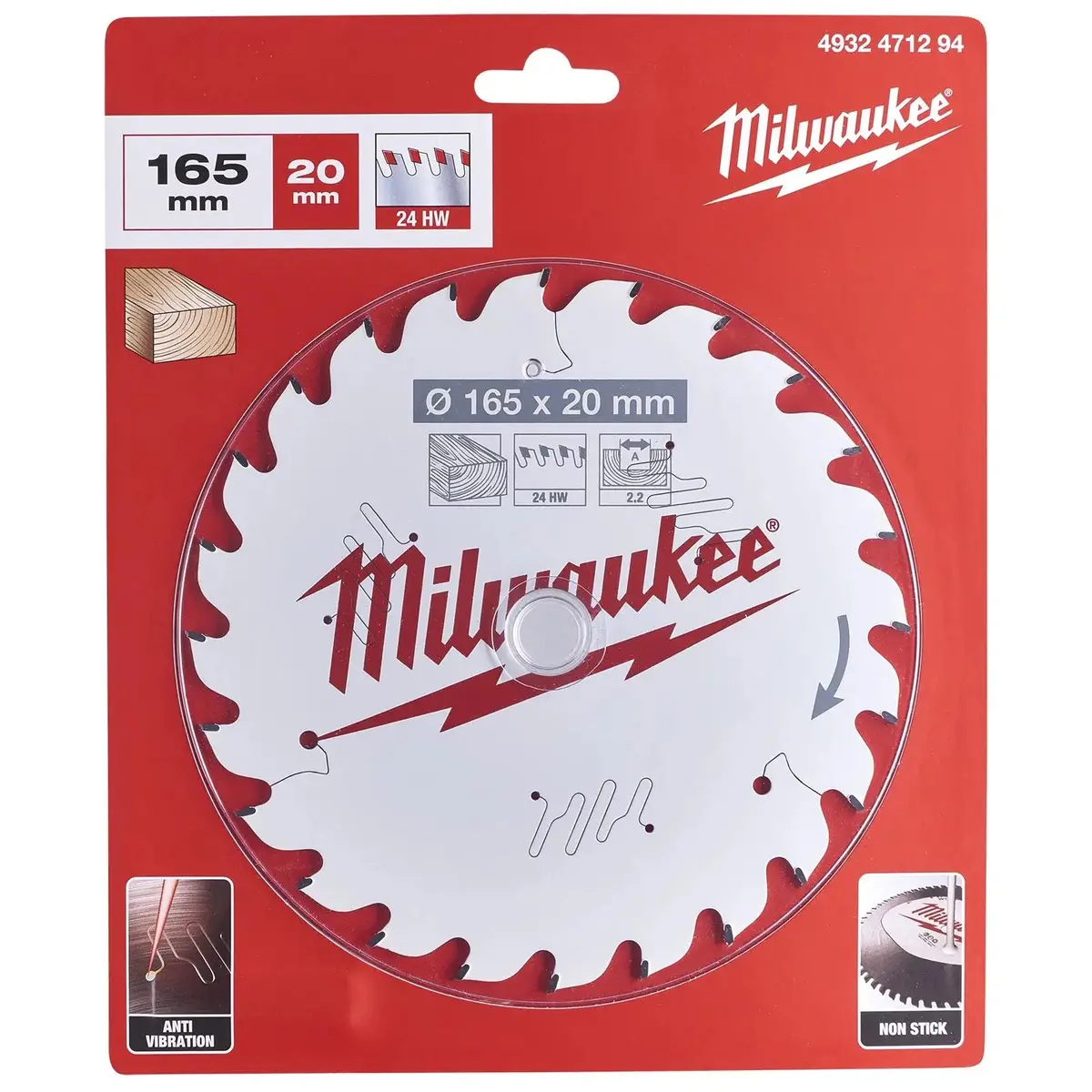 Milwaukee Circular Saw Blade For Wood 165Mm X 20Mm Bore X 2.2Mm Width 24T Atb 1