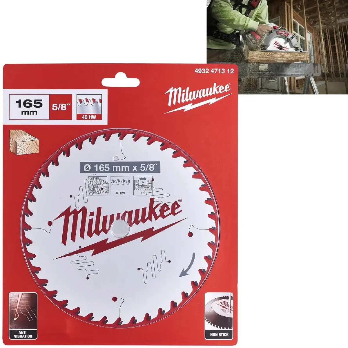 Milwaukee Circular Saw Blade For Wood Clean Cut 165Mm X 5/8" Bore X 1.6Mm Width 40T Atb 1