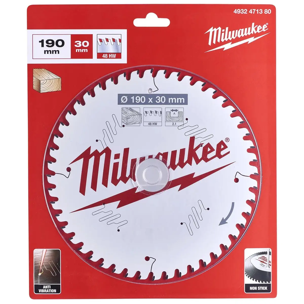 Milwaukee Circular Saw Blade For Wood Clean Cut 190Mm X 30Mm Bore X 2.1Mm Width 48T Atb 1