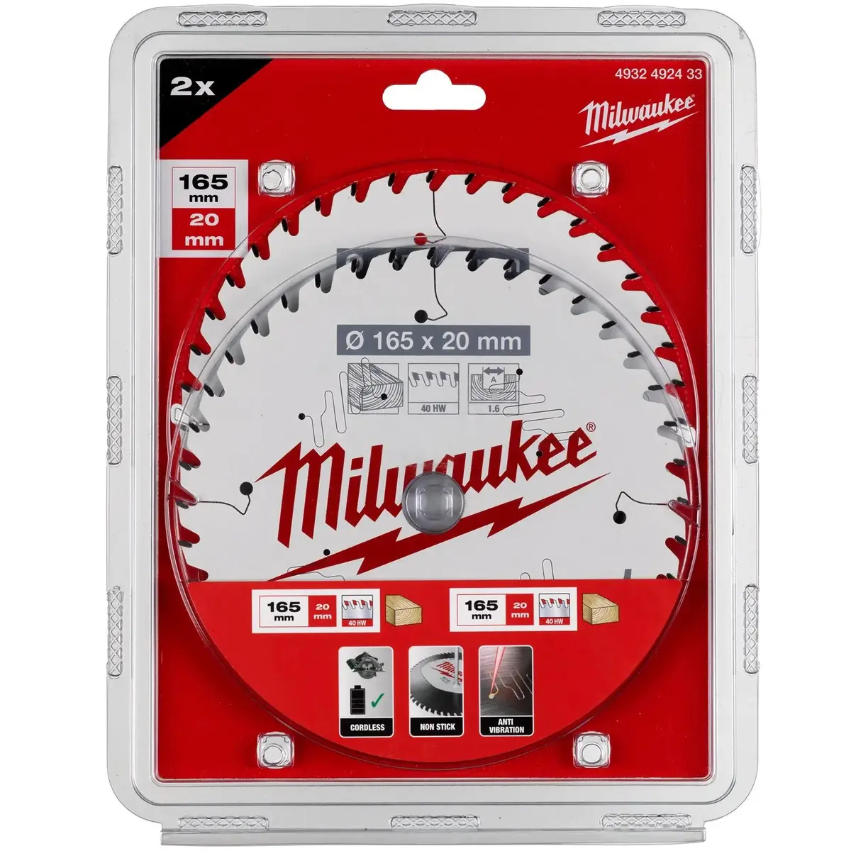 Milwaukee Circular Saw Blade For Wood Twin Pack 2 Piece 165Mm 20Mm Bore 40 Tooth 1