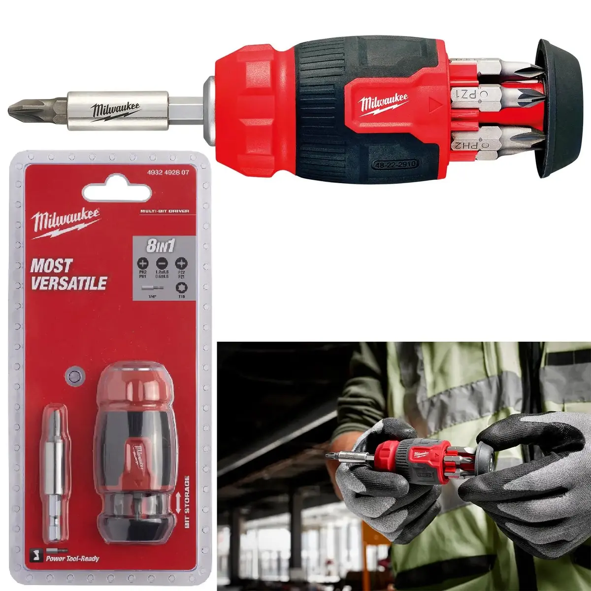 Milwaukee Compact Multi Bit Screwdriver Set 8 In 1 Stubby Pozi Phillips Torx Slotted 1