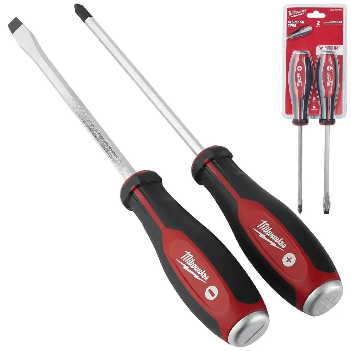 Milwaukee Demolition Screwdriver Set Tri-Lobe 2 Piece Hammer Thru Striking Cap 1