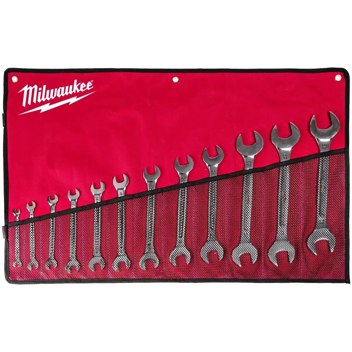 Milwaukee Double Open End Spanner Set In Tool Roll 12 Piece 6-32Mm 1