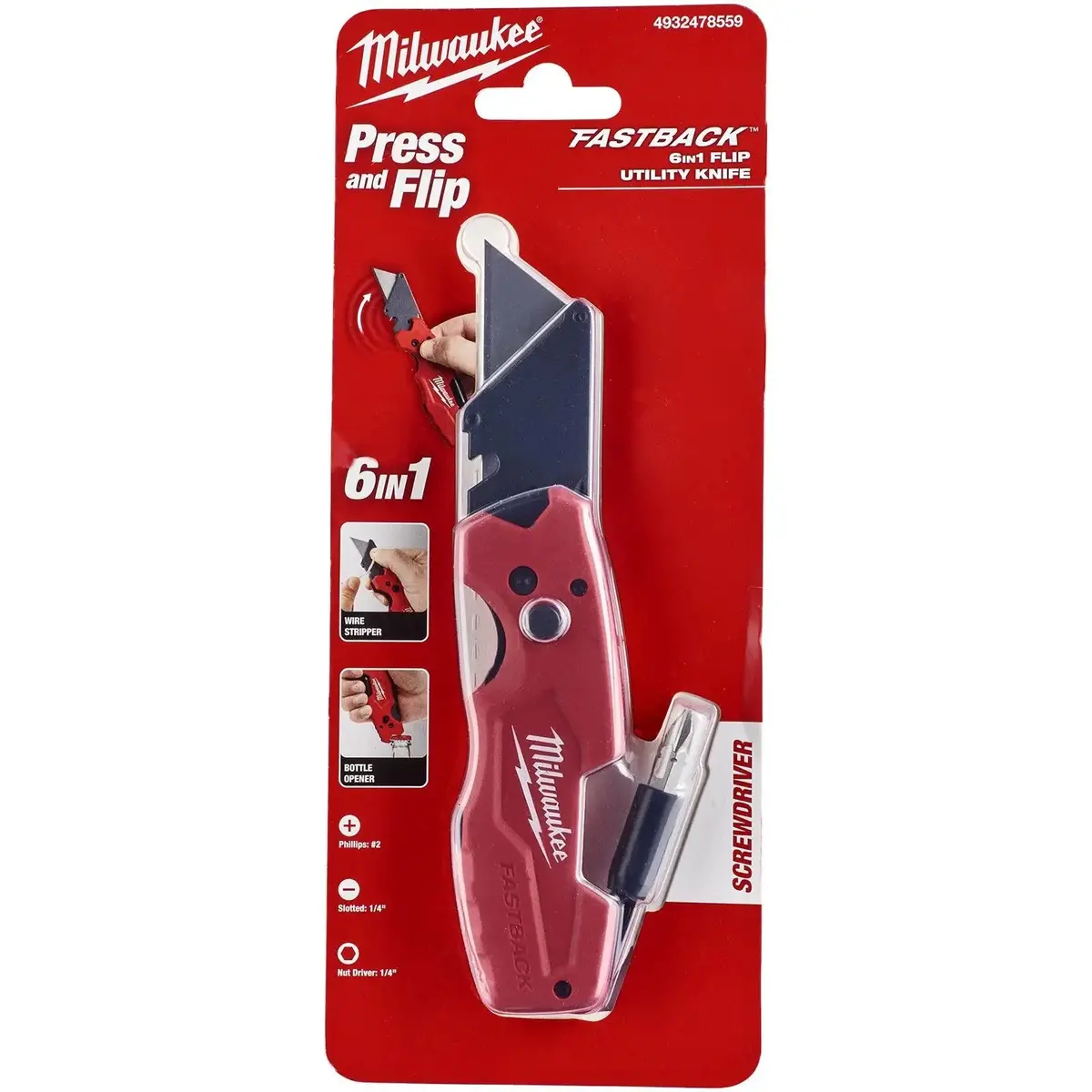 Milwaukee Fastback Utility Knife 6 In 1 Cutting Blade Screwdriver Bit Holder 1