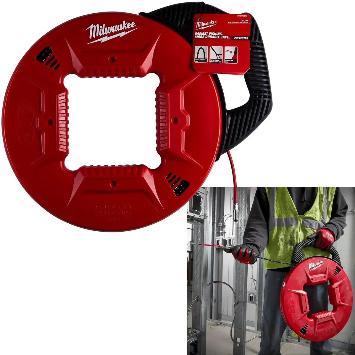 Milwaukee Fish Tape Polyester Non-Conductive 30M Cable Management Draw Wire Pulling Electrician 1