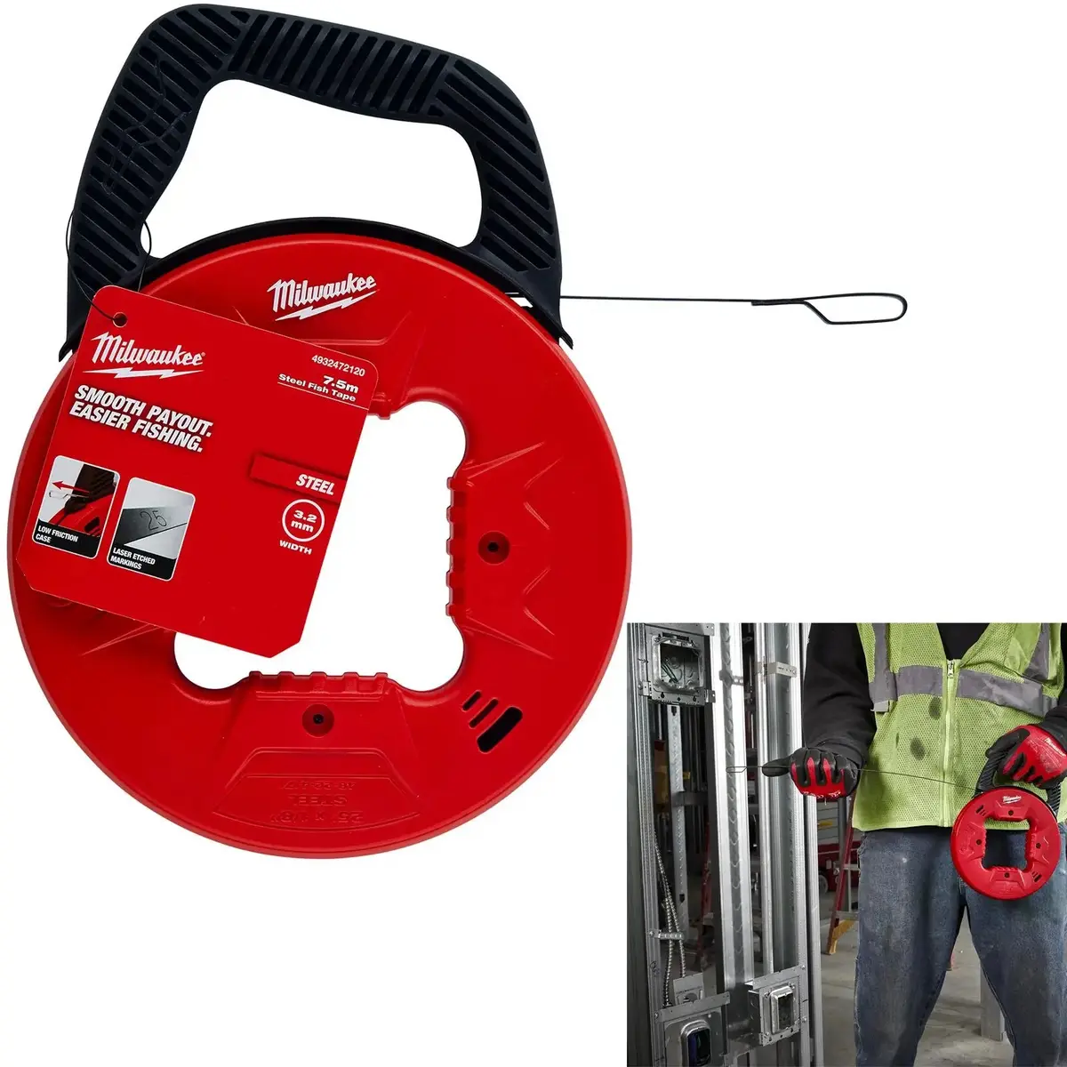 Milwaukee Fish Tape Steel 7.5M Cable Management Draw Wire Pulling Electrician 1