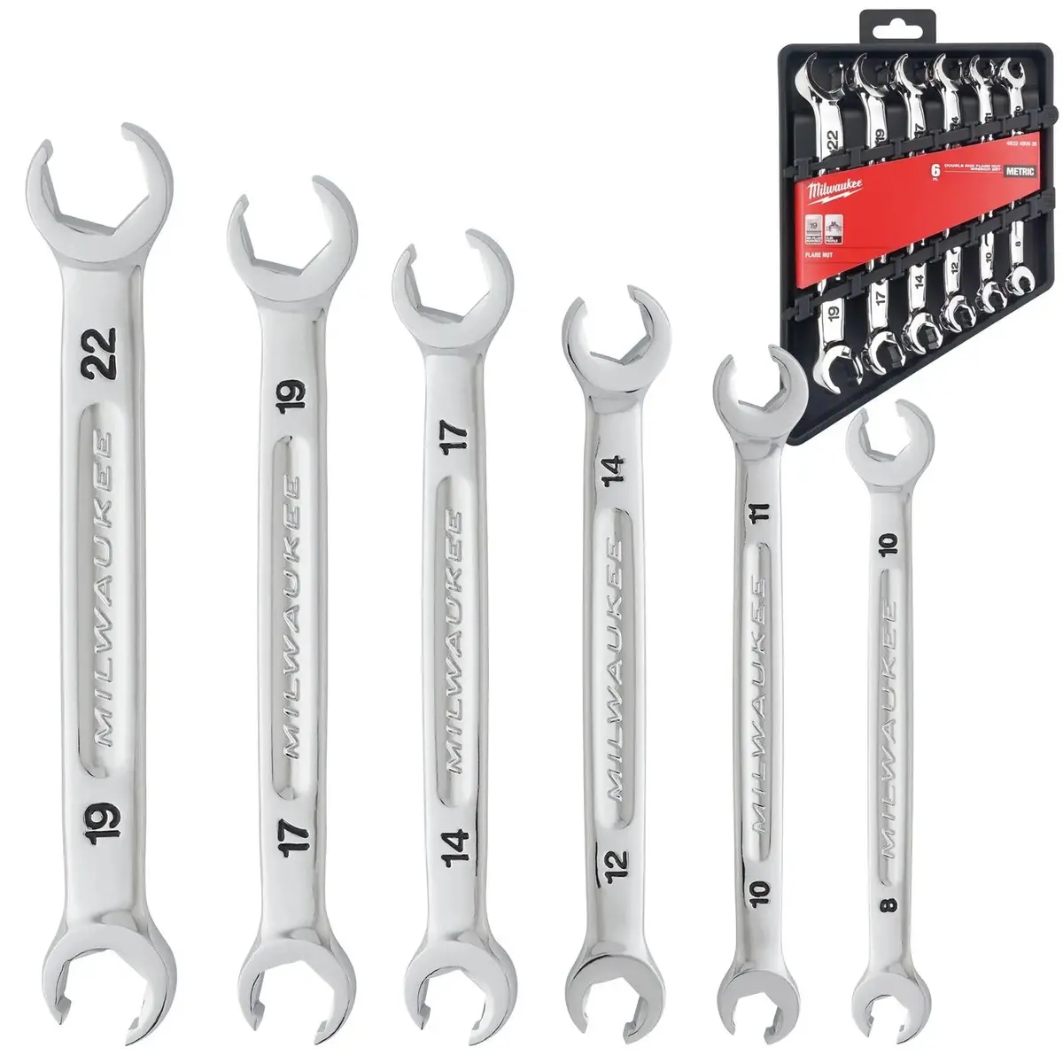 Milwaukee Flare Nut Brake Pipe Spanner Set 6 Piece Metric 8-22Mm 1