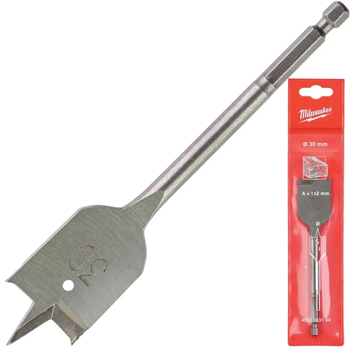 Milwaukee Flat Wood Boring Drill Bits 152Mm Length 1/4" Hex Shank 16