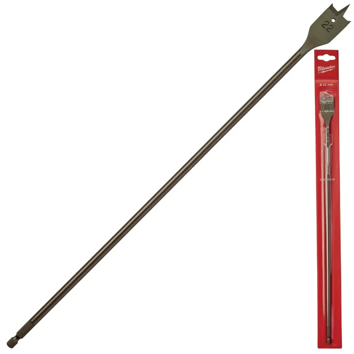 Milwaukee Flat Wood Boring Drill Bits 400Mm Length 1/4" Hex Shank 1