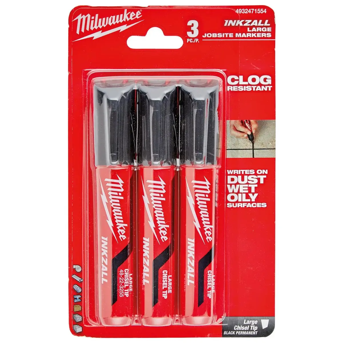 Milwaukee Inkzall Chisel Tip Marker Pen 3 Piece Black 1