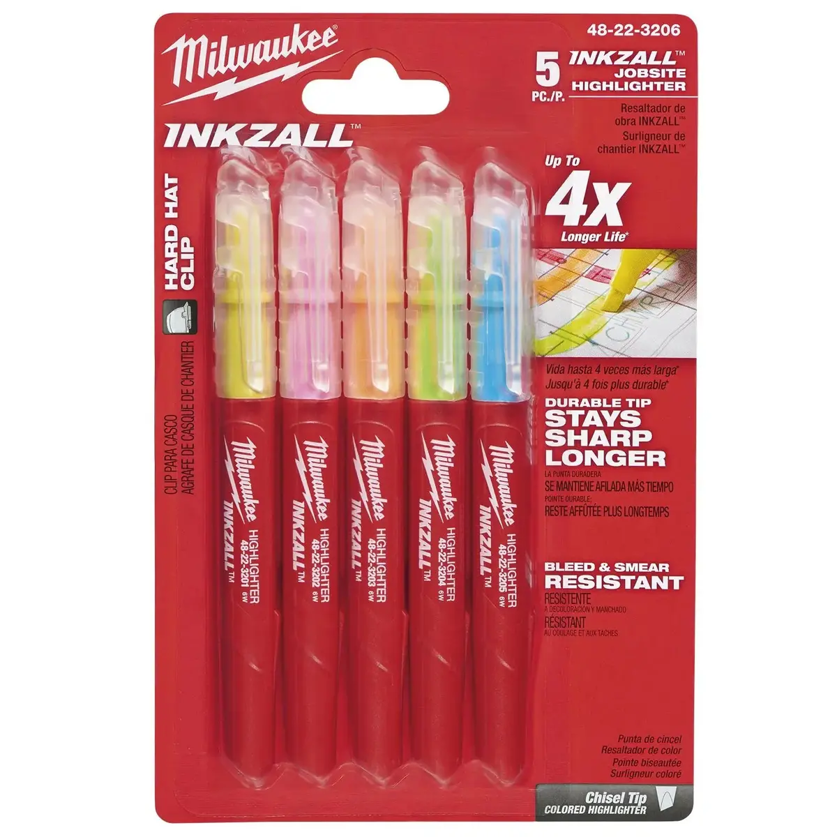 Milwaukee Inkzall Highlighters Marker Pen 5 Piece Coloured 1