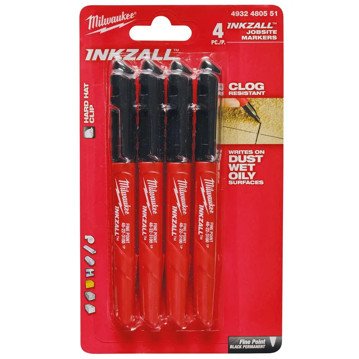Milwaukee Inkzall Marker Pens 4 Pack Black Fine Tip 1