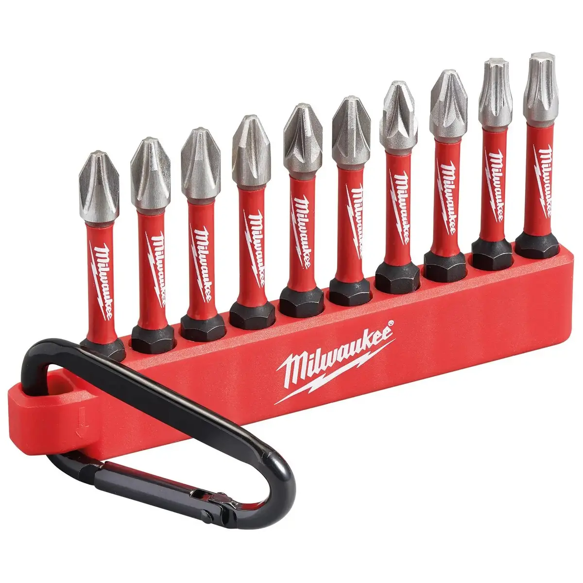 Milwaukee Impact Screwdriver Bit Set 2 Carabiner 10 Piece Shockwave Impact Duty 50Mm 1