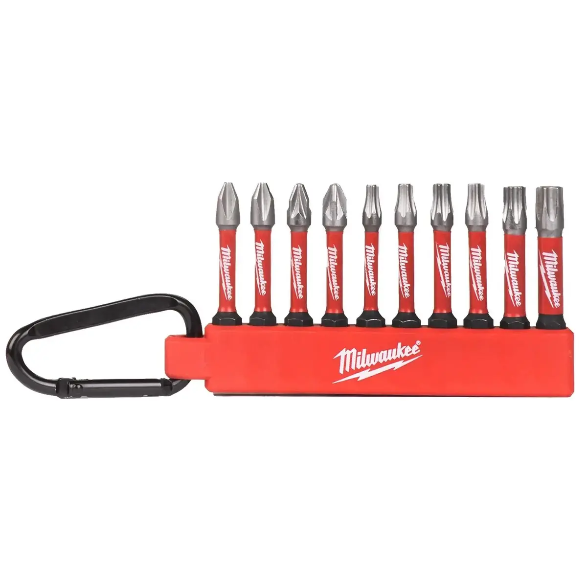 Milwaukee Impact Screwdriver Bit Set Carabiner 10 Piece Shockwave Impact Duty 1