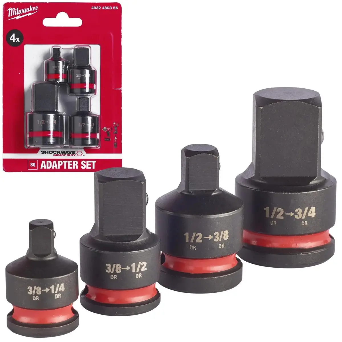 Milwaukee Impact Socket Adaptor Set 4 Piece Shockwave Impact Duty 1