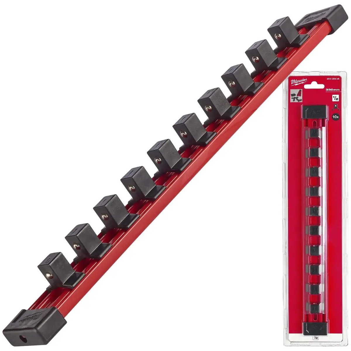 Milwaukee Impact Socket Rail 1/2" Drive 350Mm With 10 Clips 1